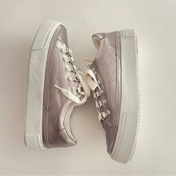 ALLSAINTS Womens Silver Metallic Quinn Round Toe Platform Leather Sneakers Shoes - Picture 8 of 10